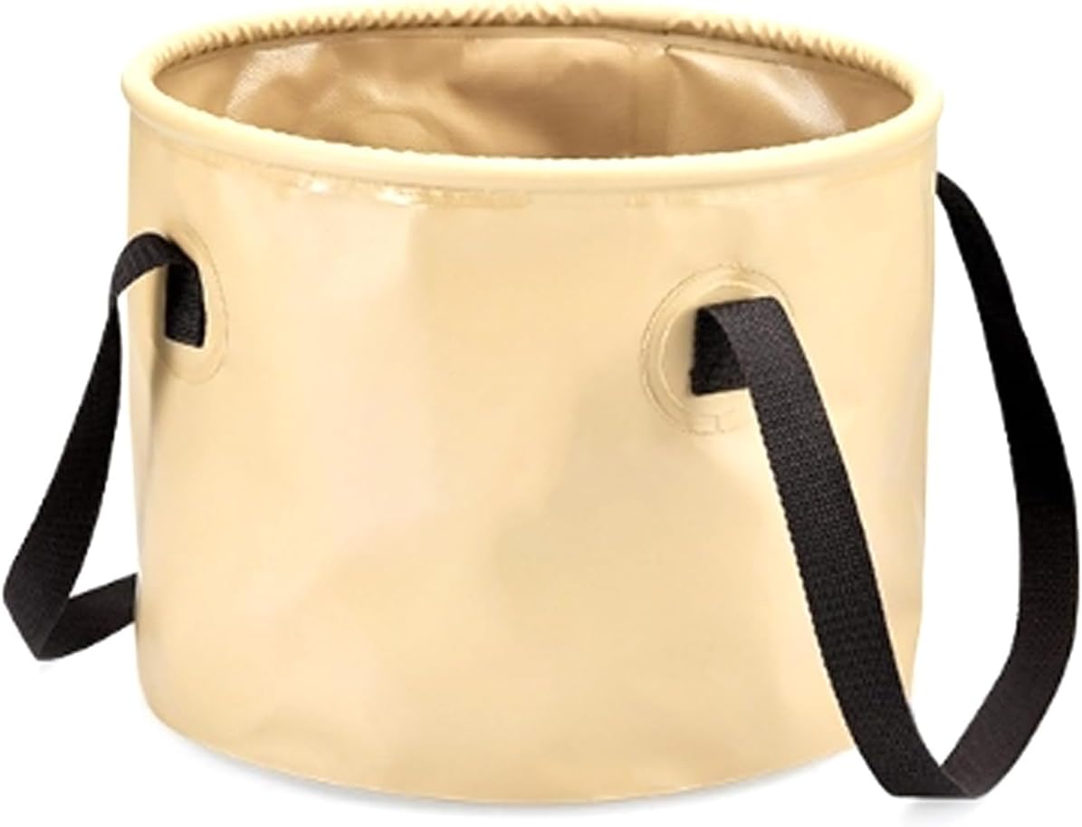 Collapsible 5 Gallon Bucket with Handle, Fishing, Camping, Car Washing, Plastic, Beige