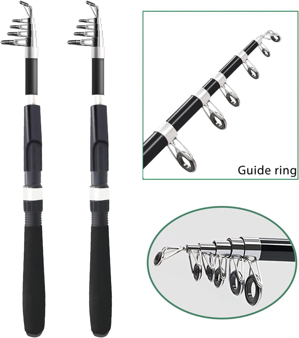Fishing Pole Combo Set,2PCS Collapsible Rods 2PCS Spinning Reels Mono Fishing line Come Setup Already！Including 4PCS Minnow, Fishing Plier， ministoream
