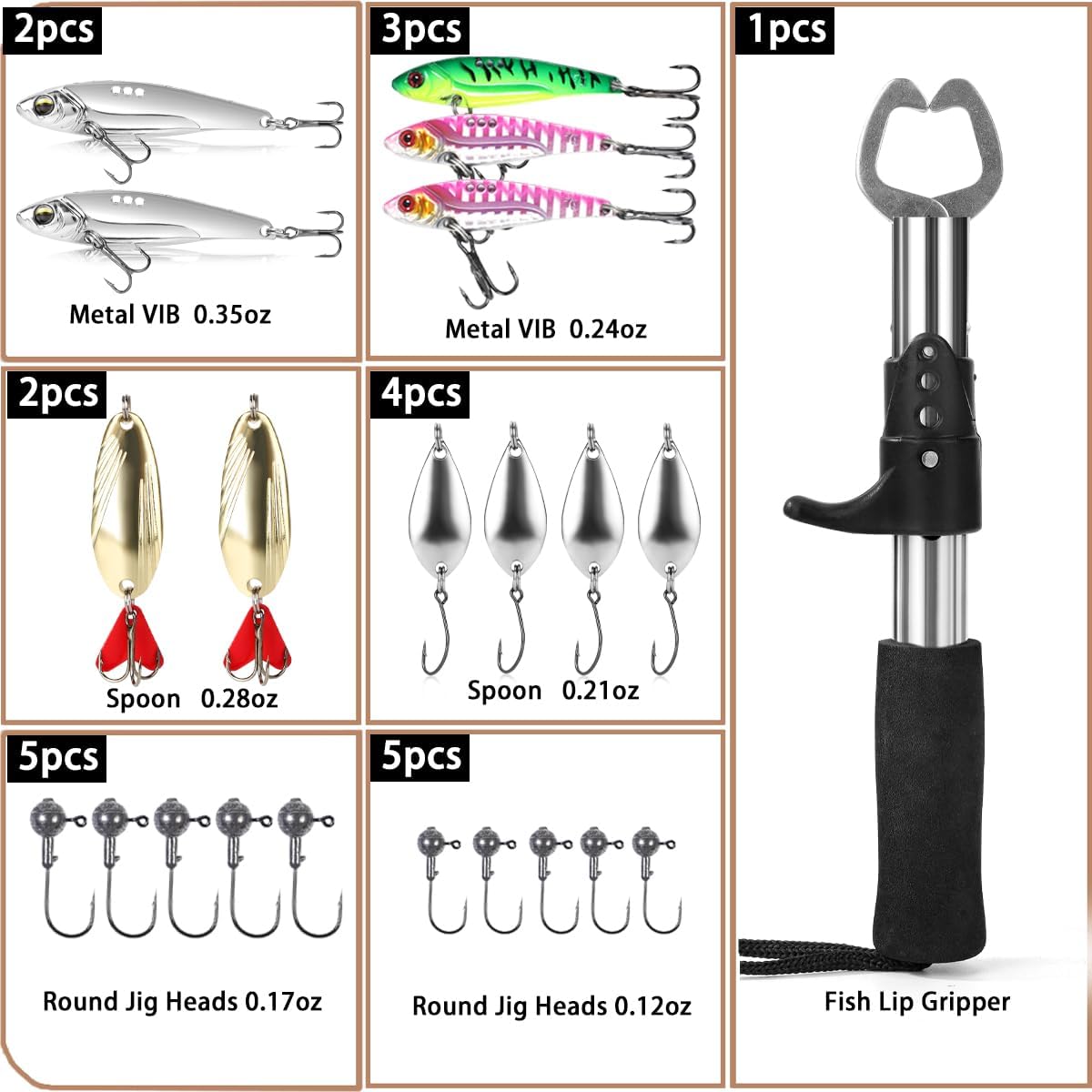 101 PCS Fishing Lure Kit with Fish Lip Gripper Fish Controller Hard and Soft Lures Hooks Jig Heads Weights and Accessories Complete Fishing Gear Set for Freshwater and Saltwater Ideal Gift for Men
