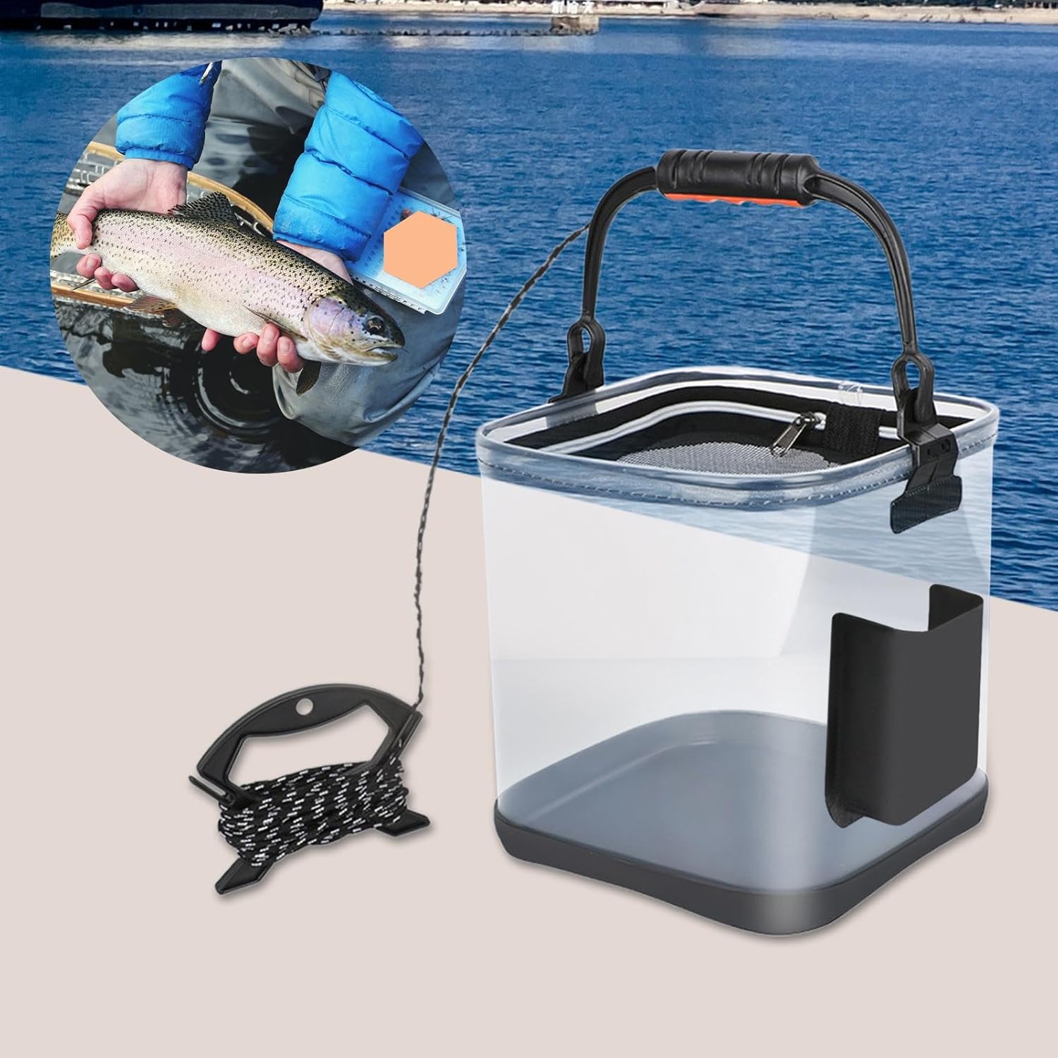 Fishing Bucket Collapsible Fishing Bucket with 5M Rope Lightweight Fish Bucket for Caught Fish Camping Storage Container for Fishing Outdoor