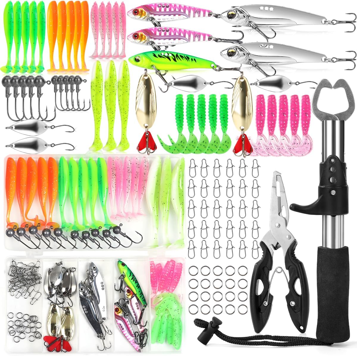 amazon fishing tackle accessories PLUSINNO Lures Baits Tackle, BEST BASS Fishing Lures Including Crankbaits, Spinnerbaits, Plastic worms, Jigs, Topwater Lures , Box and More Fishing Gear Lures Kit Set : Sports & Outdoors and more in a portable tackle box for freshwater and saltwater fishing. 263pcs Fishing Accessories Set with