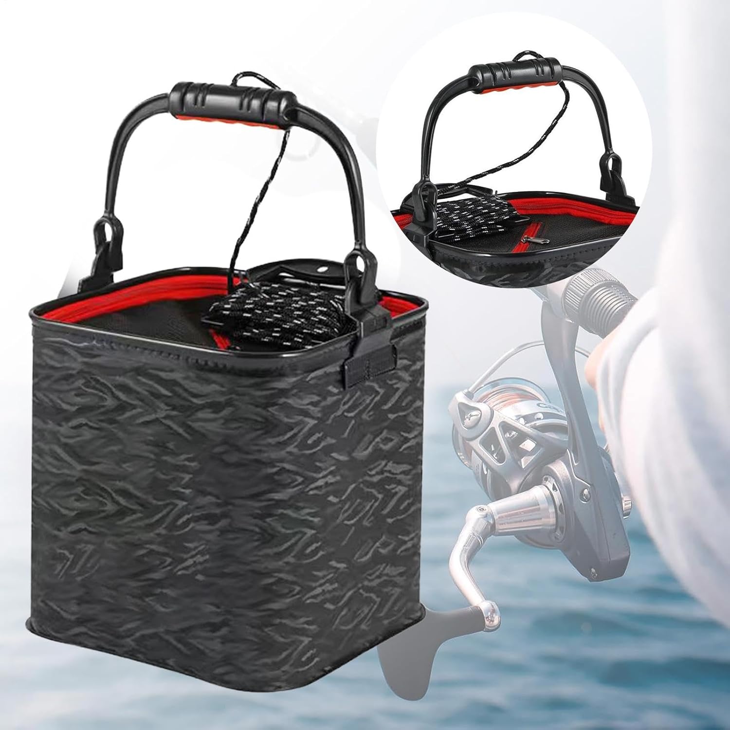 Folding Fishing Bucket - Fishing Buckets Fishing Bag with 6-Meter Water Rope,Stable Fish Protection Bucket, Wash Basin Fish Bait Bucket for Camping, Fishing, Travelling, Outdoor Gardening