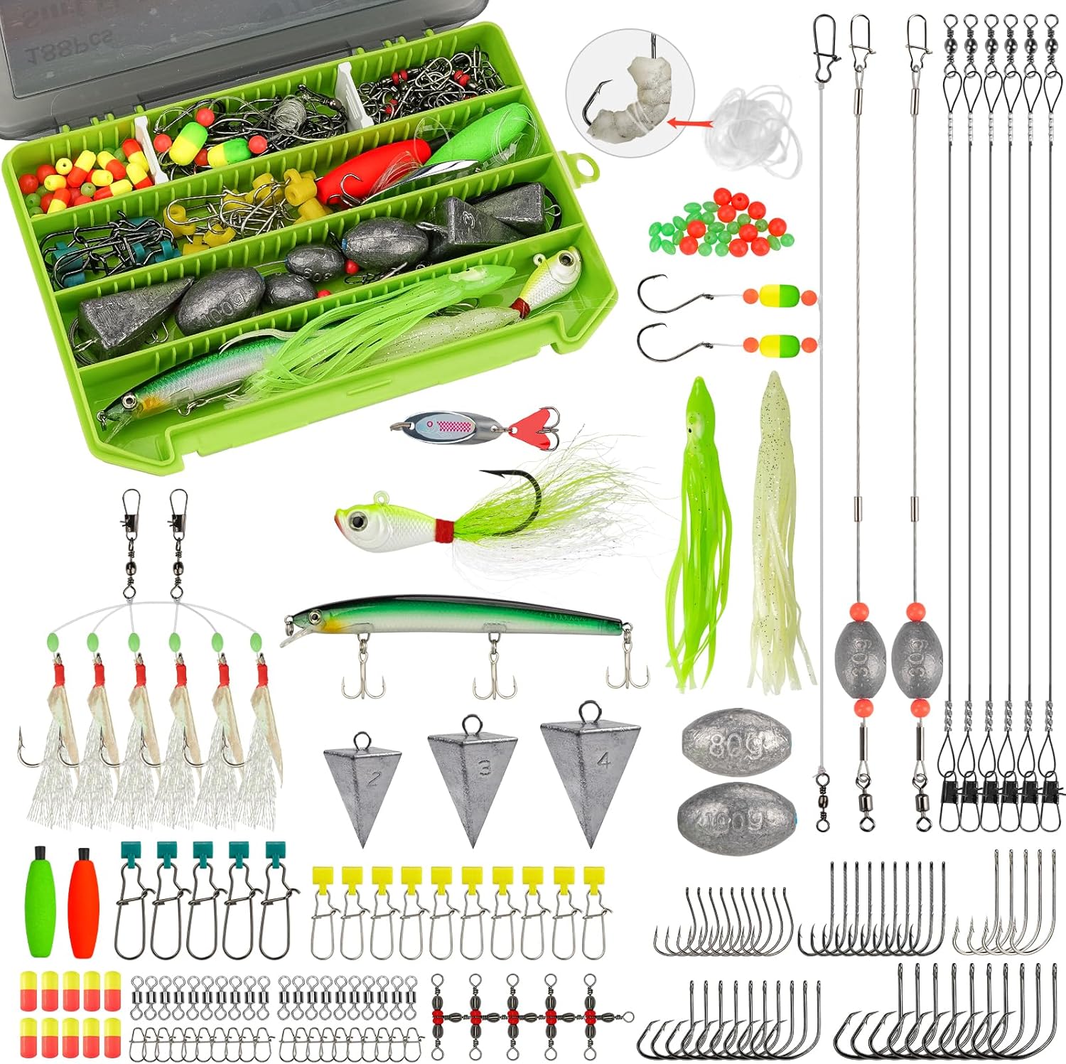 Surf Fishing Tackle Kit, Saltwater Gear Set Saltwater Fishing Lures Fishing Bait Rigs Crankbait Spoon Bucktail Jigs Pyramid Sinkers Fishing Hooks Swivels,Perfect Fisherman's Gift