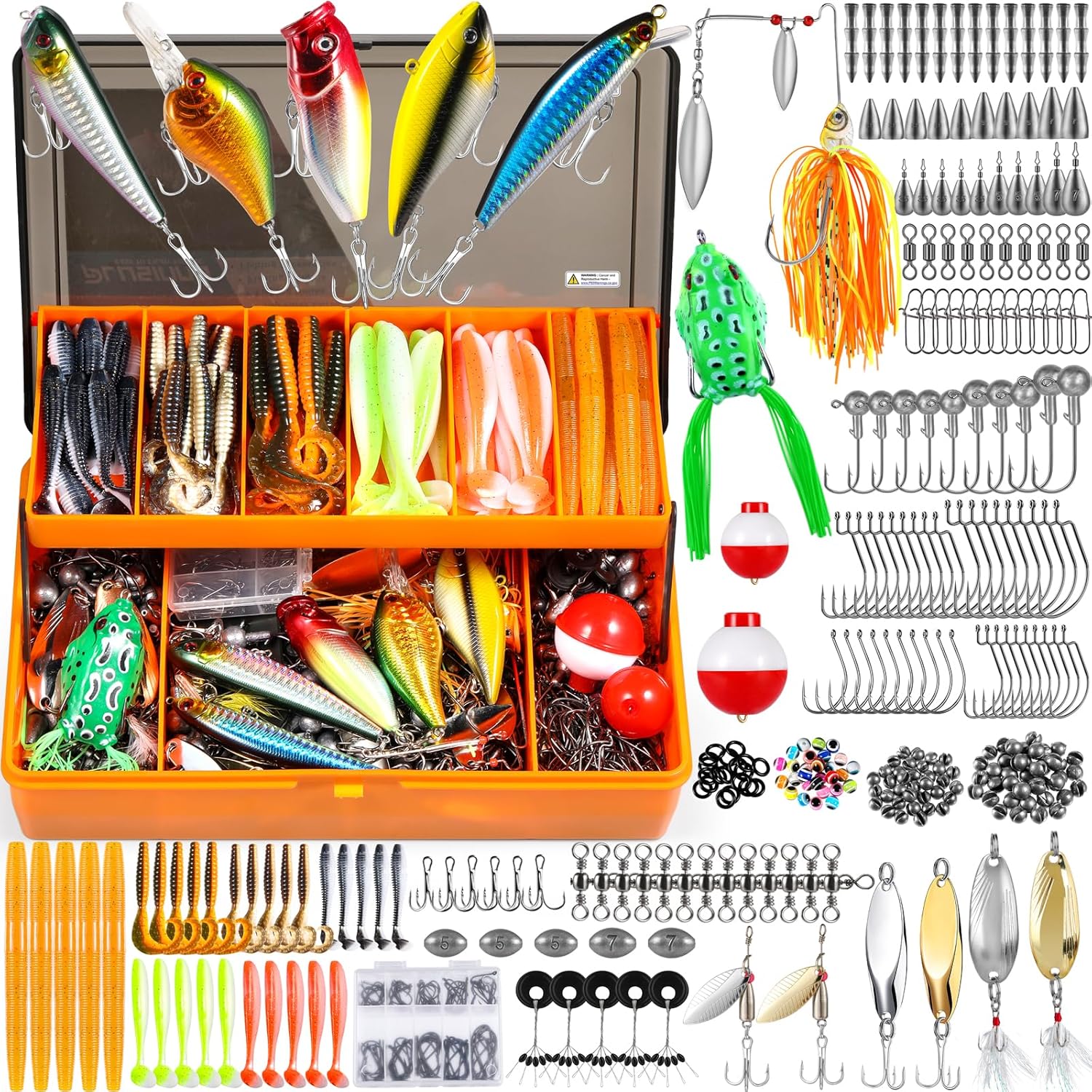 353/404 PCS Fishing Lures, Upgrade Fishing Tackle Box with Tackle Included, Crankbaits, Hooks, Weights, Other Accessories, Fishing Lure Bait Gear Equipment Kit Gift for Men Freshwater Bass