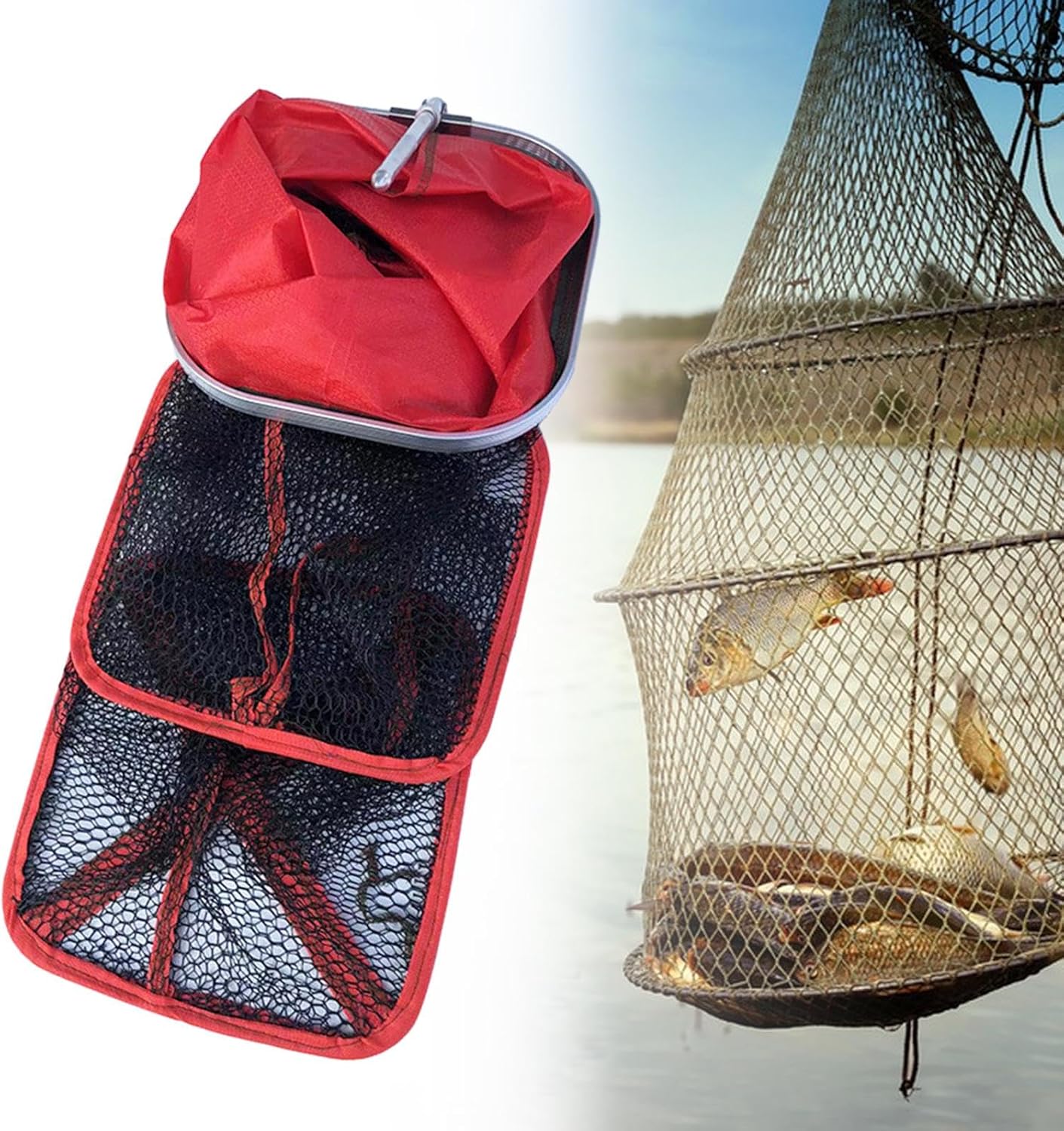 Generic Fish Protection Net, Multi-purpose Folding Fish Cage, Fishing Bucket for Outdoor Fishing