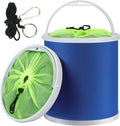 Collapsible Camping Fishing Bucket,11L (2.9 Gallons) Durable Pop Up Water Bucket with Net and Rope for Car Washing, Fishing,Boating or Other Outdoor Activities, Foldable Bucket,Blue