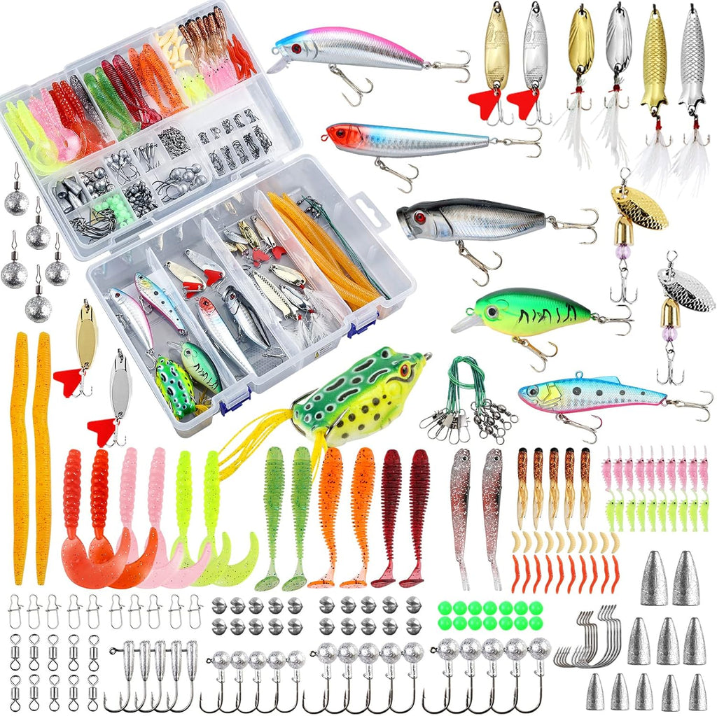 327PCS Fishing Lures Tackle Bait Kit Set, Tackle Box with Tackle Included, Crankbaits, Worms, Spinner, Weights, Hooks & Other Accessories for Freshwater Bass Trout Fishing Gear Gifts for Men