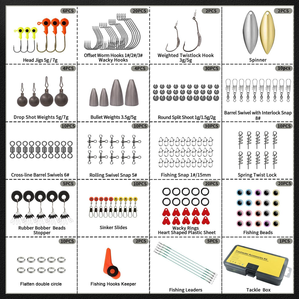 Fishing Lures Accessories Kit with Tackle Box, Fishing Hooks Minnow Crankbait Frog Popper Lure Worm Fishing Spoon Spinner Bait for Bass Crappie, Fishing Gear Freshwater Equipment Gifts for Men