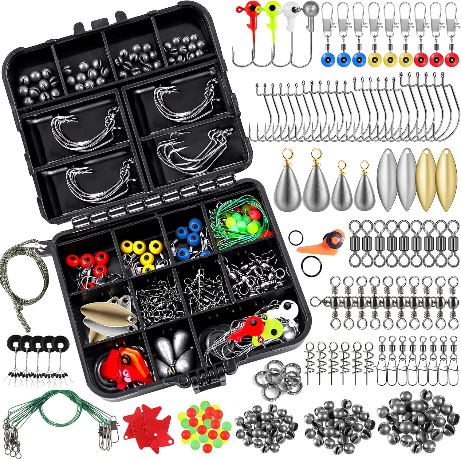 187/343pcs Fishing Accessories Kit, Organized Fishing Tackle Box with Tackle Included, Fishing Hooks, Fishing Weights Sinkers, Fishing Gear and Equipment, Fishing Gift for Men