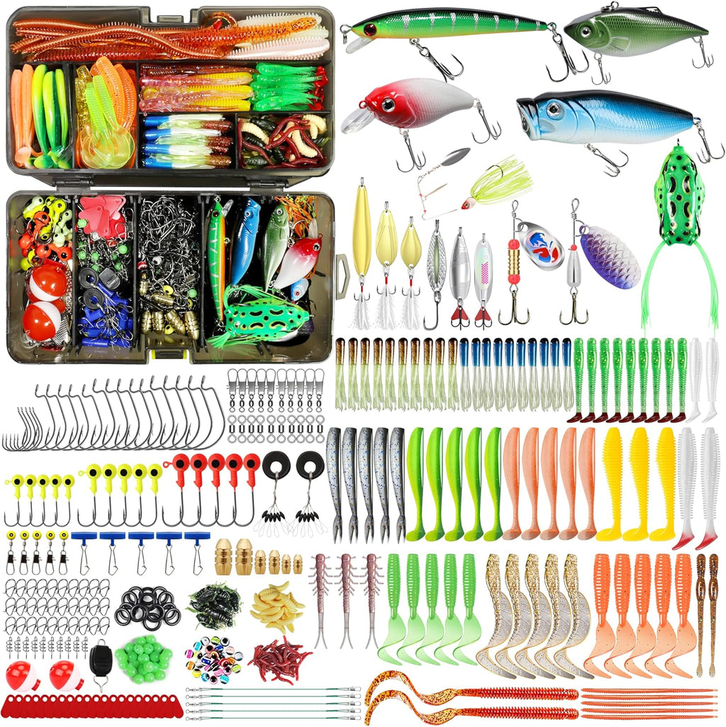 Widely Used Fishing Lures & Tackle Kit Worth Ever , Selected Fishing Kit for Starter Freshwater Saltwater, Economic/Giftable/Premium Fishing Gear Set Available, for Family